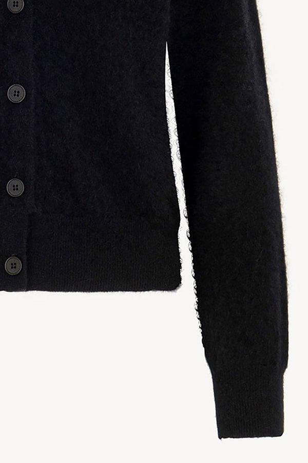 Cardigan Scollo a V in Puro Cashmere Spazzolato Nero