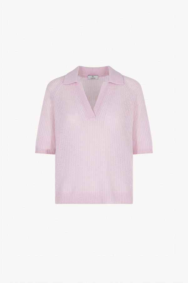 Polo a Costa Inglese in Puro Cashmere Rosa