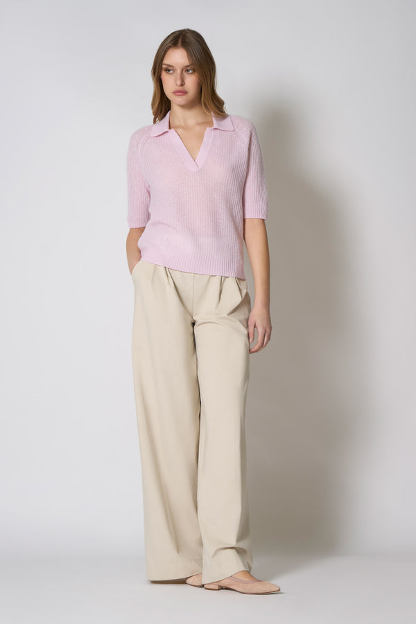 Polo a Costa Inglese in Puro Cashmere Rosa