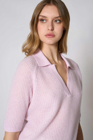 Polo a Costa Inglese in Puro Cashmere Rosa