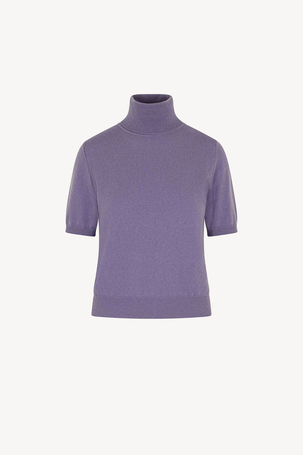 Mauve Pure Cashmere Turtleneck Short-sleeve Sweater