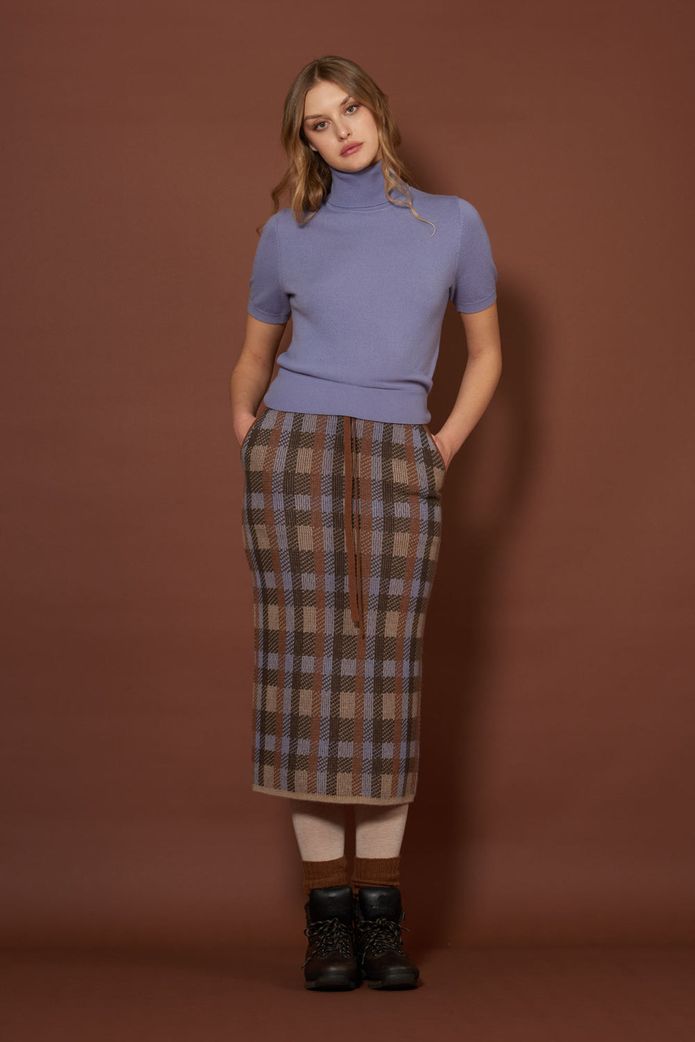 Mauve Pure Cashmere Turtleneck Short-sleeve Sweater