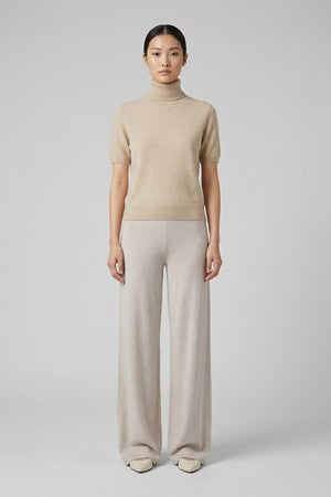 Beige Pure Cashmere Turtleneck Short-sleeve Sweater