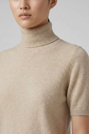 Beige Pure Cashmere Turtleneck Short-sleeve Sweater