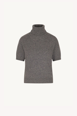 Medium Grey Pure Cashmere Turtleneck Short-sleeve Sweater