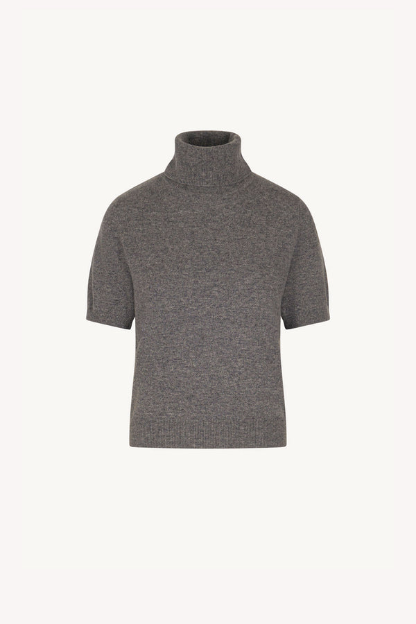 Medium Grey Pure Cashmere Turtleneck Short-sleeve Sweater