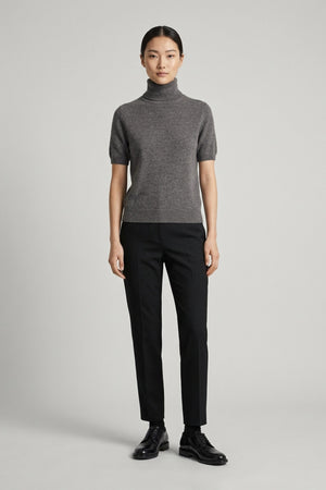Medium Grey Pure Cashmere Turtleneck Short-sleeve Sweater