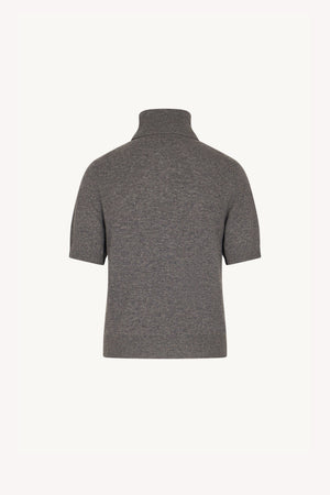 Medium Grey Pure Cashmere Turtleneck Short-sleeve Sweater