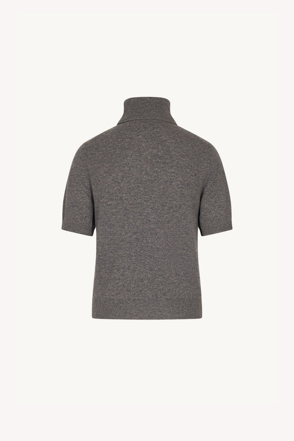 Medium Grey Pure Cashmere Turtleneck Short-sleeve Sweater