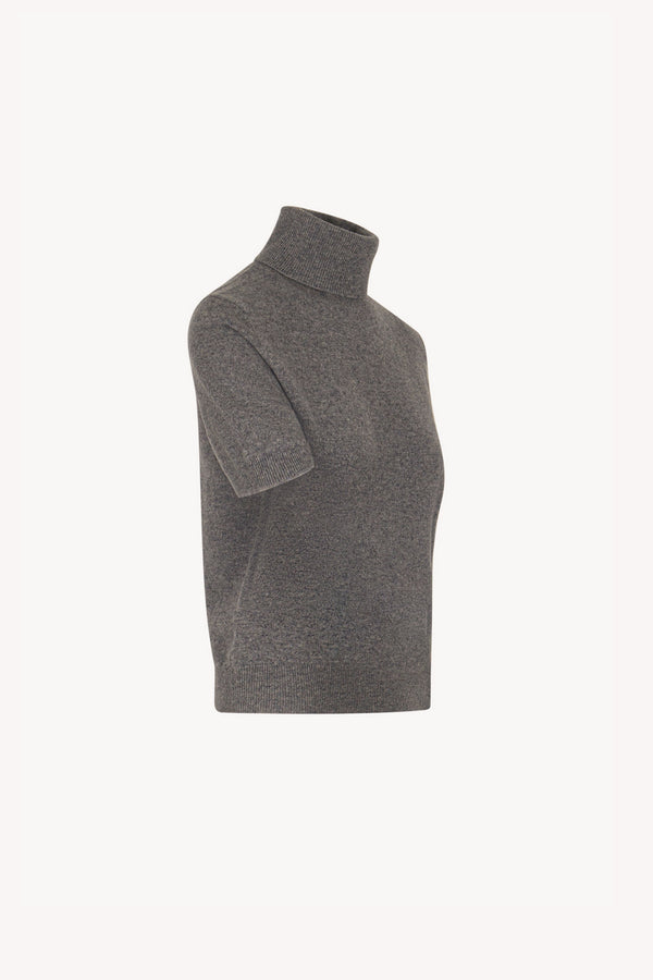 Medium Grey Pure Cashmere Turtleneck Short-sleeve Sweater