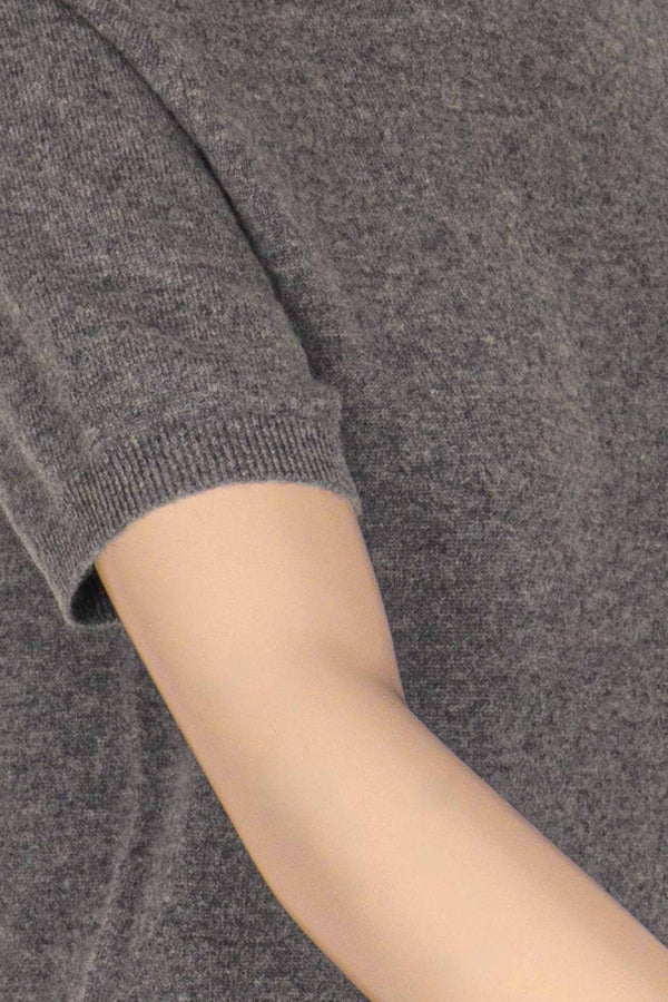 Medium Grey Pure Cashmere Turtleneck Short-sleeve Sweater