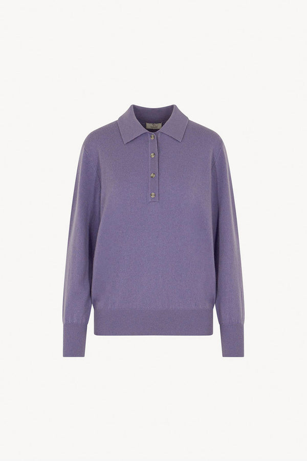 Polo in Maglia Rasata in Puro Cashmere Malva
