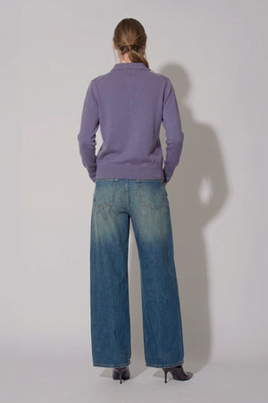 Polo in Maglia Rasata in Puro Cashmere Malva