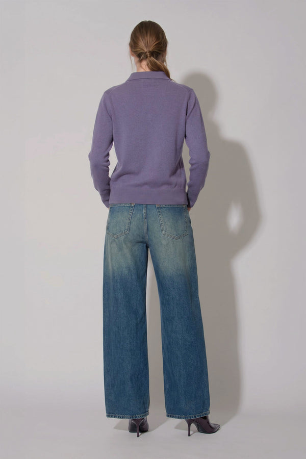 Polo in Maglia Rasata in Puro Cashmere Malva