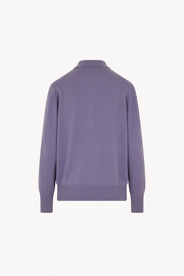 Polo in Maglia Rasata in Puro Cashmere Malva