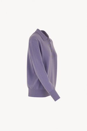 Polo in Maglia Rasata in Puro Cashmere Malva