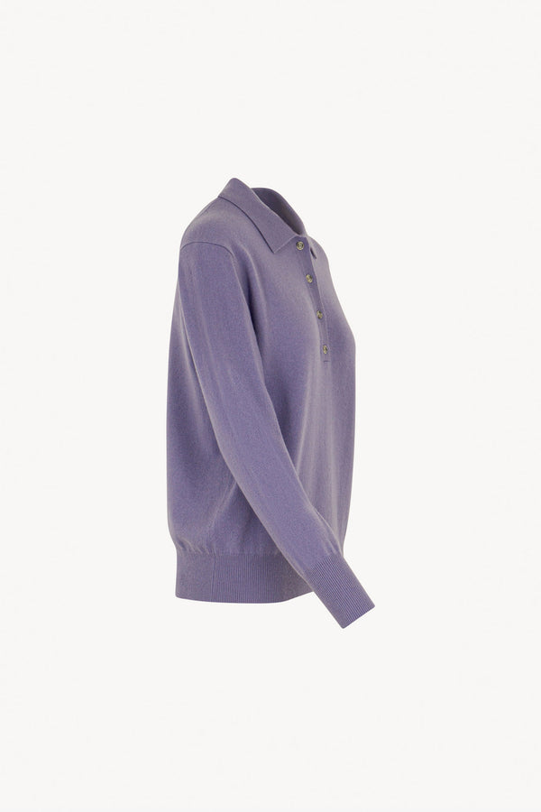 Polo in Maglia Rasata in Puro Cashmere Malva