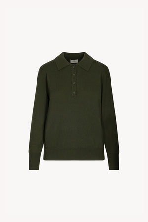 Dark Green Pure Cashmere Polo in Plain Stitch