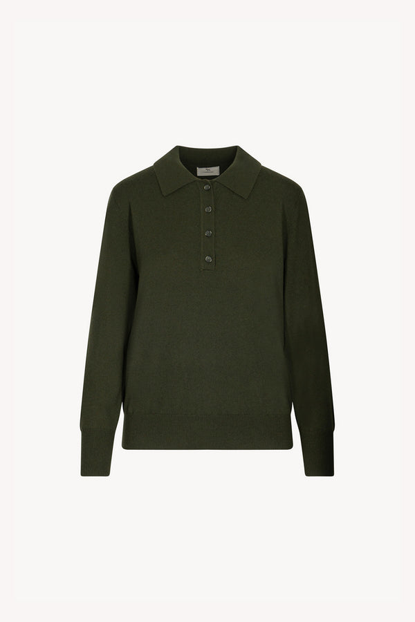 Dark Green Pure Cashmere Polo in Plain Stitch