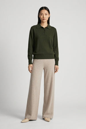 Dark Green Pure Cashmere Polo in Plain Stitch