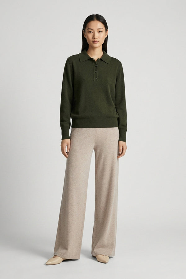Dark Green Pure Cashmere Polo in Plain Stitch