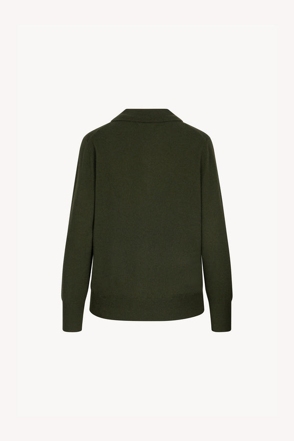 Dark Green Pure Cashmere Polo in Plain Stitch