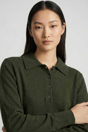 Dark Green Pure Cashmere Polo in Plain Stitch
