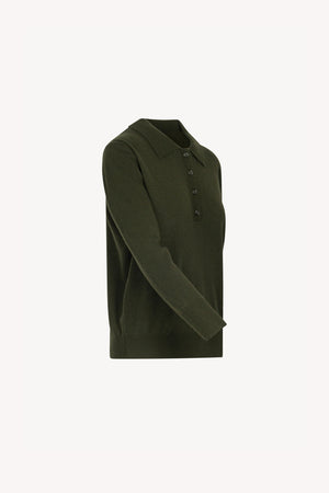 Dark Green Pure Cashmere Polo in Plain Stitch