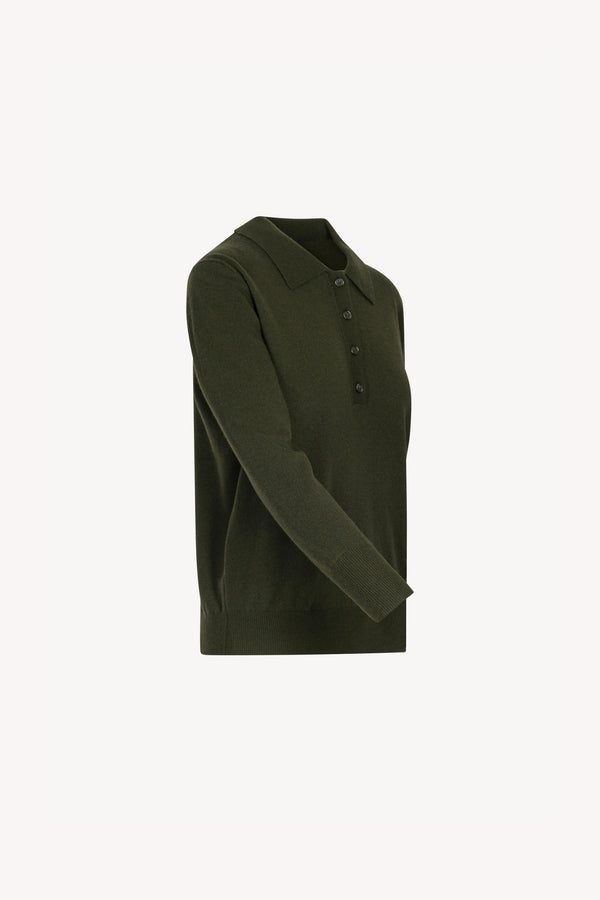 Dark Green Pure Cashmere Polo in Plain Stitch