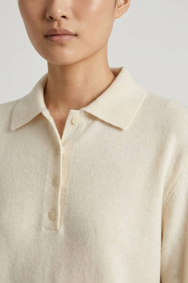 Ivory Pure Cashmere Polo in Plain Stitch