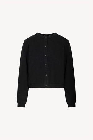 Black Pure Cashmere Crew Neck Mini Cardigan