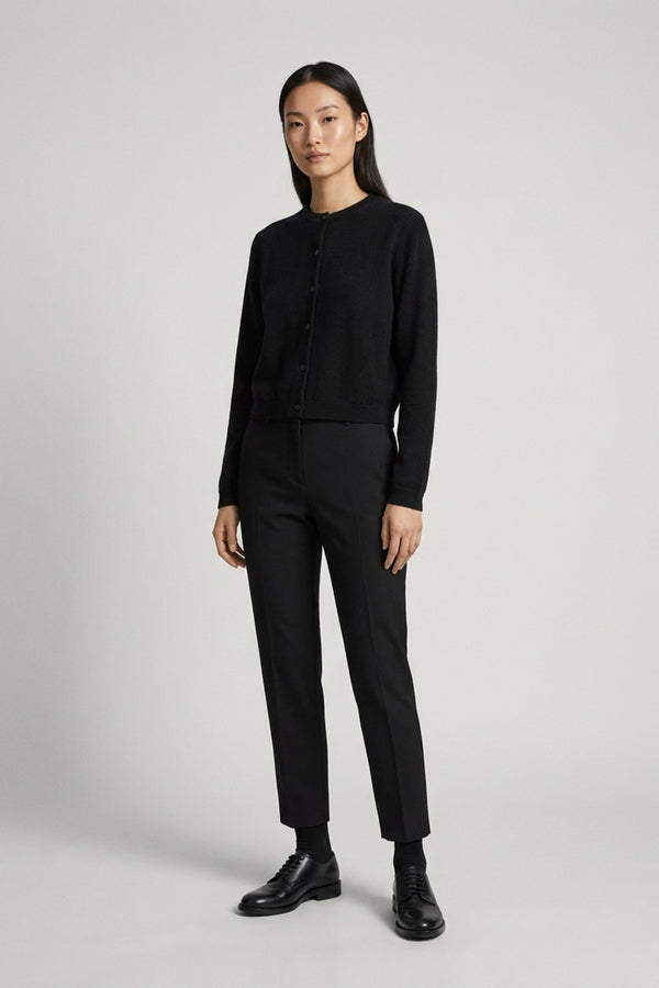Black Pure Cashmere Crew Neck Mini Cardigan