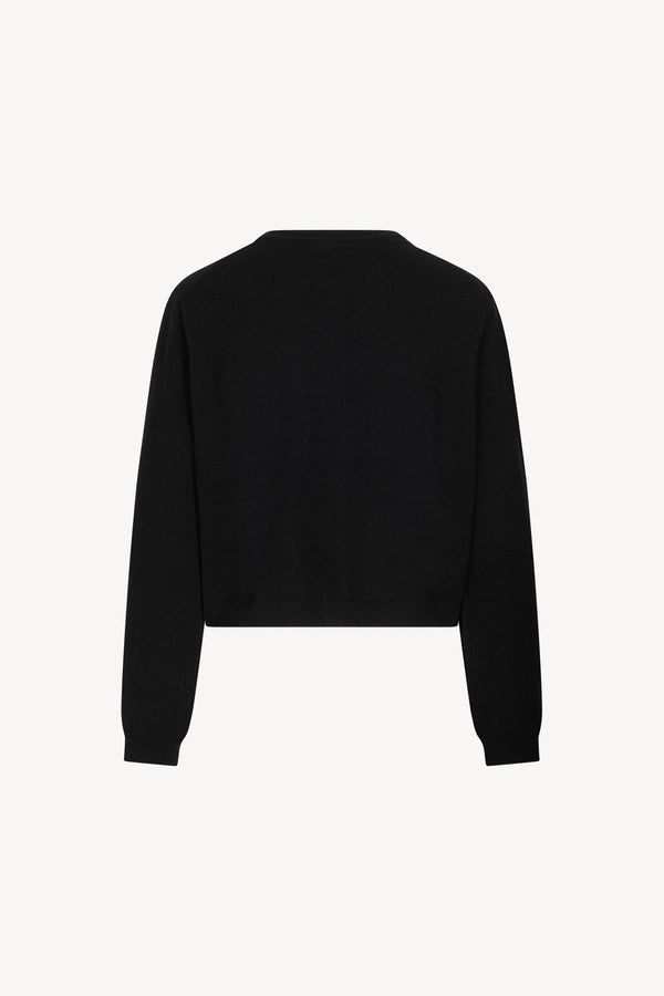 Black Pure Cashmere Crew Neck Mini Cardigan