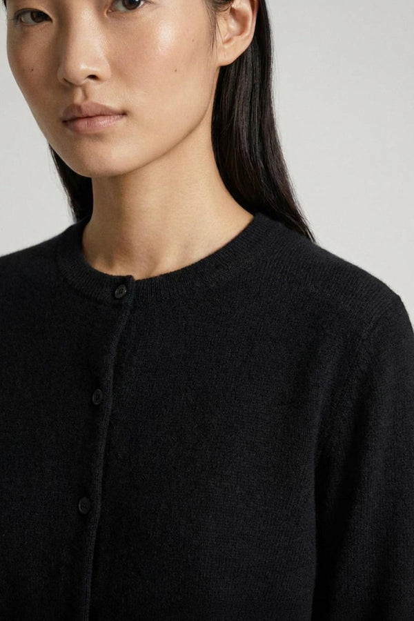 Black Pure Cashmere Crew Neck Mini Cardigan