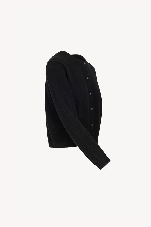 Black Pure Cashmere Crew Neck Mini Cardigan