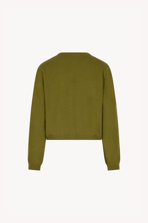 Olive Green Pure Cashmere Crew Neck Mini Cardigan