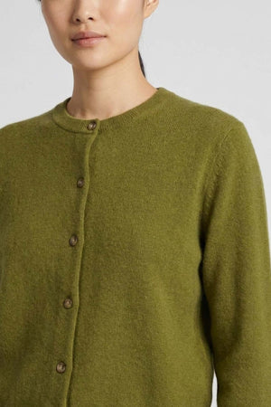 Olive Green Pure Cashmere Crew Neck Mini Cardigan