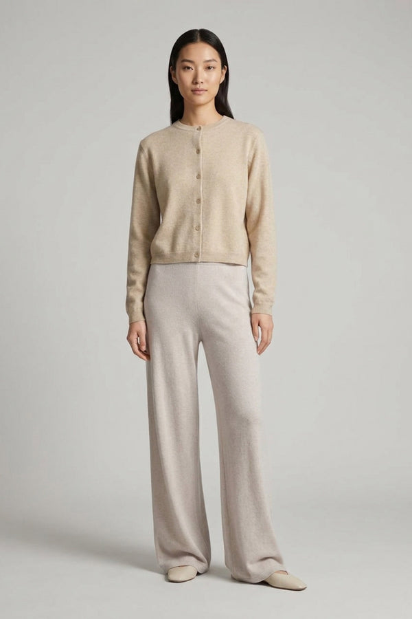 Mini Cardigan Girocollo in Puro Cashmere Avena
