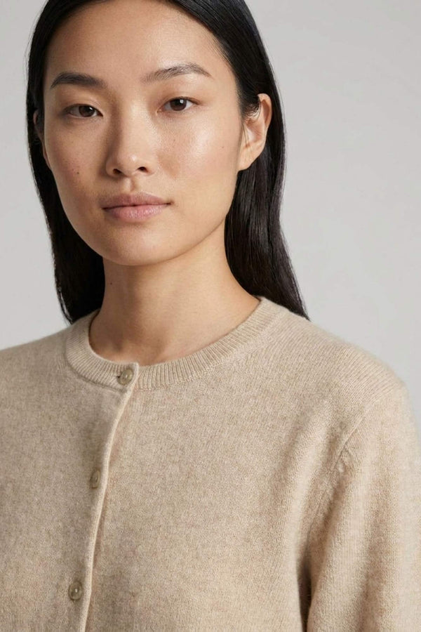 Mini Cardigan Girocollo in Puro Cashmere Avena