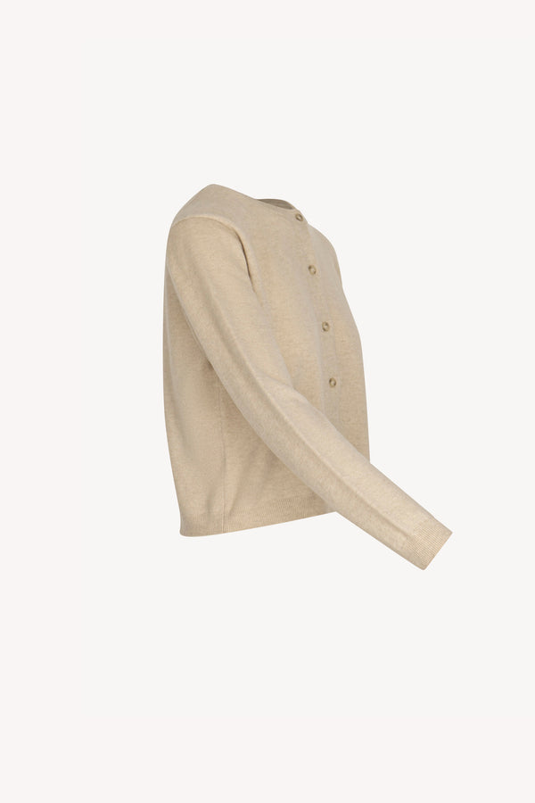 Mini Cardigan Girocollo in Puro Cashmere Avena