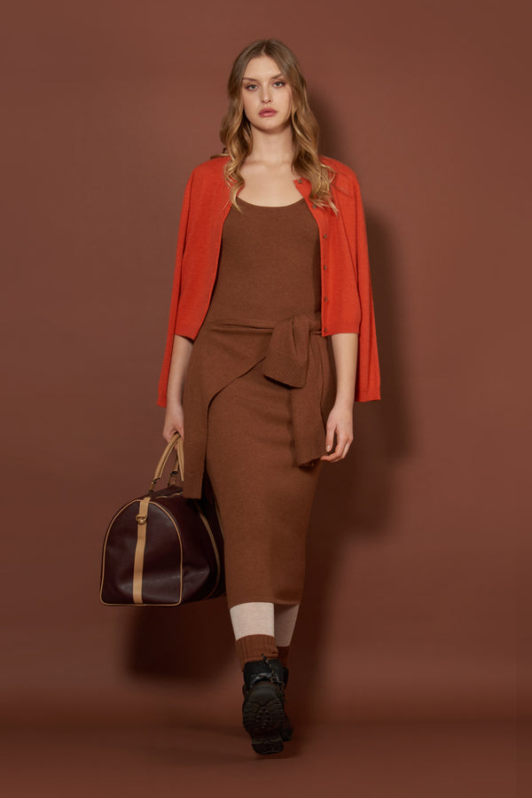Orange Pure Cashmere Crew Neck Mini Cardigan