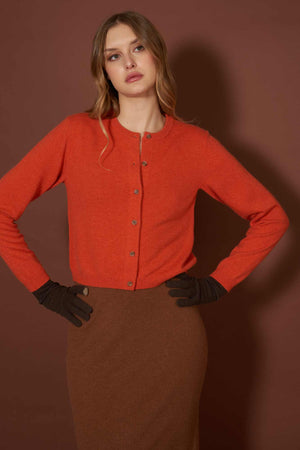 Orange Pure Cashmere Crew Neck Mini Cardigan