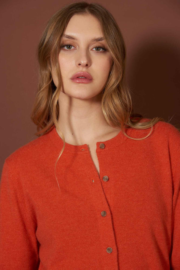 Orange Pure Cashmere Crew Neck Mini Cardigan