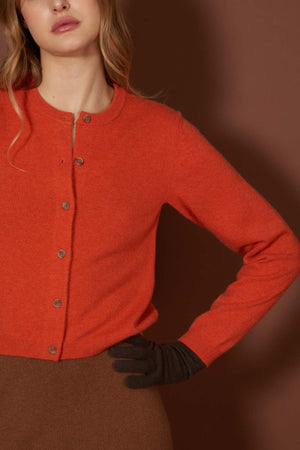 Orange Pure Cashmere Crew Neck Mini Cardigan