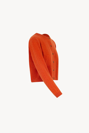 Orange Pure Cashmere Crew Neck Mini Cardigan