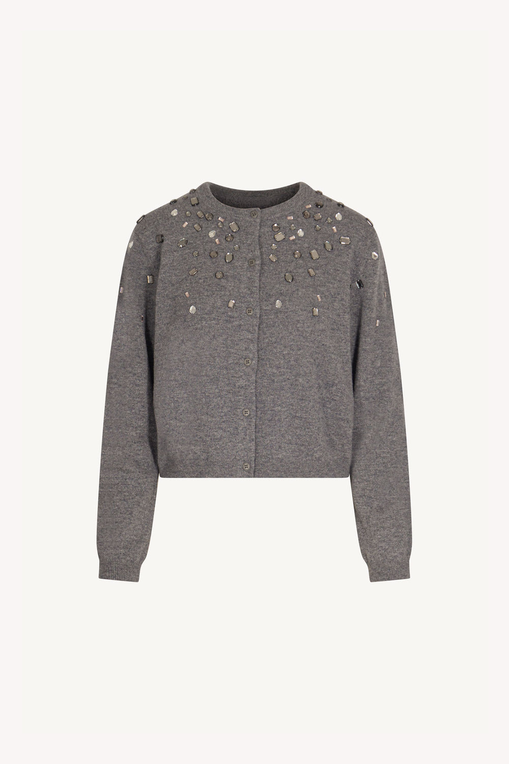 Mini Cardigan Girocollo con Strass in Puro Cashmere Derby