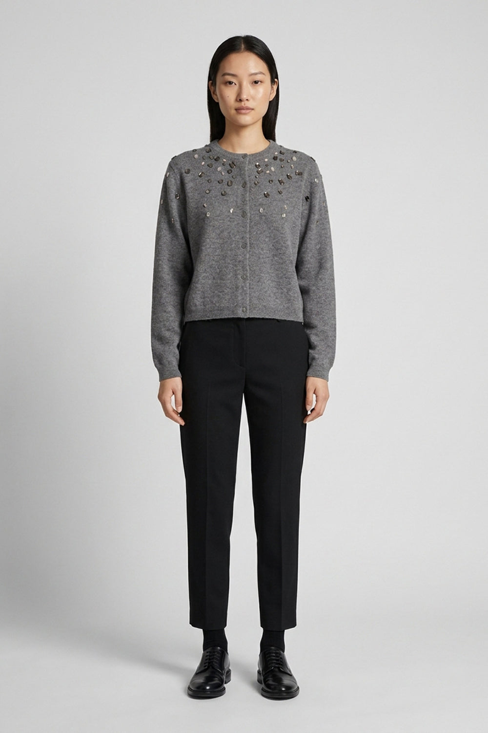 Mini Cardigan Girocollo con Strass in Puro Cashmere Derby