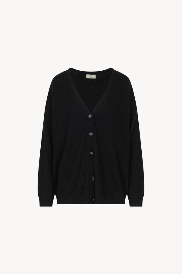 Cardigan Scollo a V in Puro Cashmere Nero