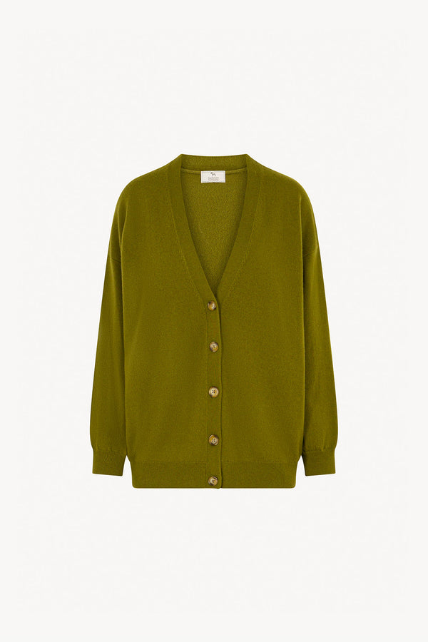 Olive Green Pure Cashmere V-neck Cardigan