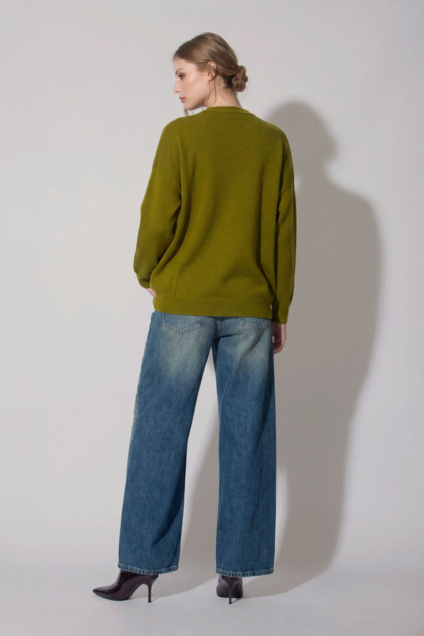 Olive Green Pure Cashmere V-neck Cardigan